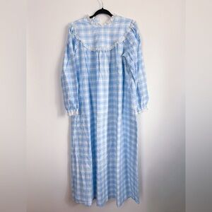 NWT Vintage Lanz of Salzburg Blue Gingham flannel nightgown size M